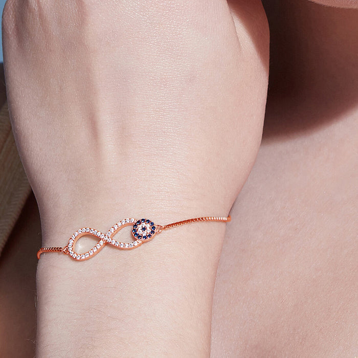 Rose Gold Infinity Evil Eye 925 Silver Bracelet