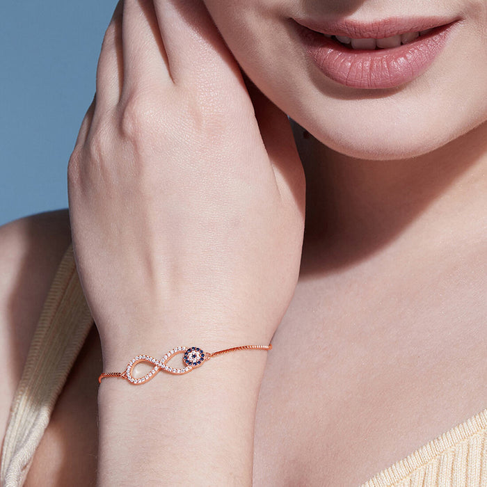 Rose Gold Infinity Evil Eye 925 Silver Bracelet