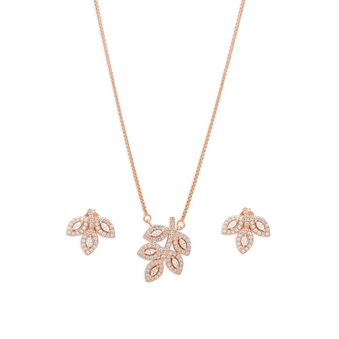Rose Gold Leaf Harmony 925 Sterling Silver Jewelry Set