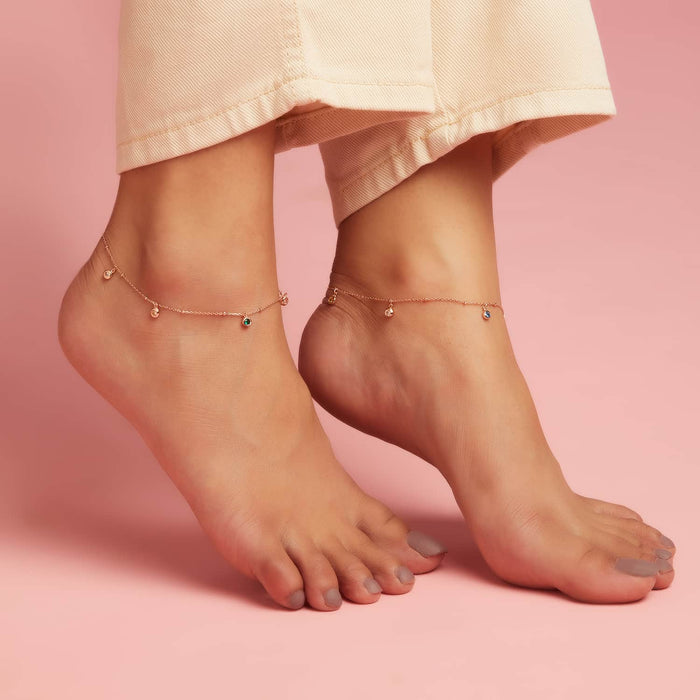 Rose Gold Plated 925 Sterling Silver Charm Anklet