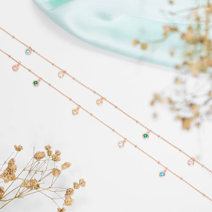 Rose Gold Plated 925 Sterling Silver Charm Anklet