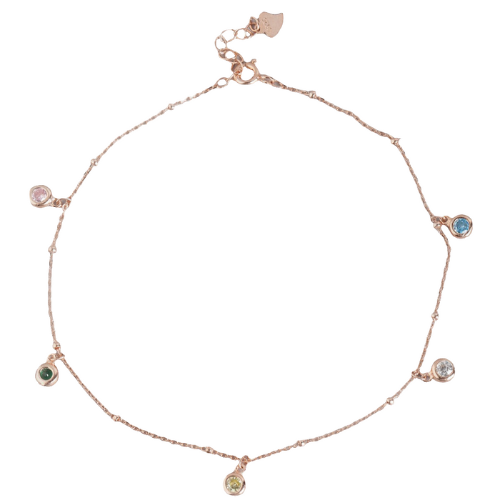 Rose Gold Plated 925 Sterling Silver Charm Anklet