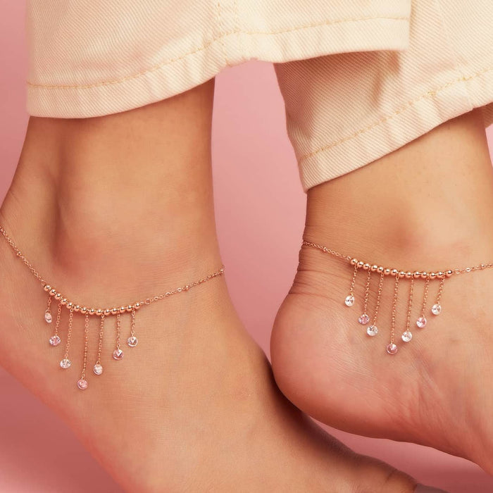 Rose-Gold Plated 925 Sterling Silver Drop Anklet
