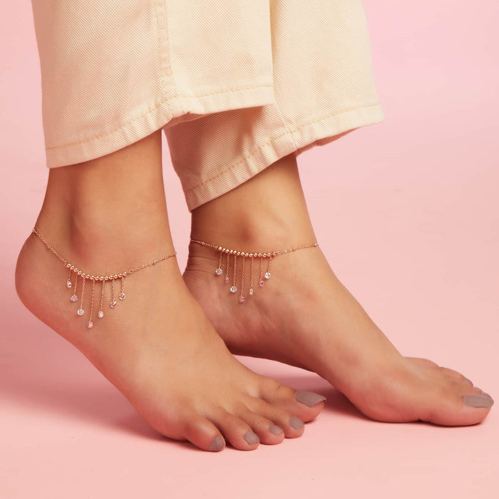 Rose-Gold Plated 925 Sterling Silver Drop Anklet