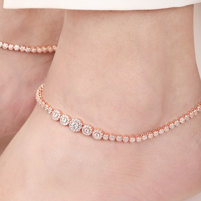 925 Sterling Silver Rose Gold Plated Glimmering Fusion CZ 925 Sterling Silver Anklet for Women – Zavya