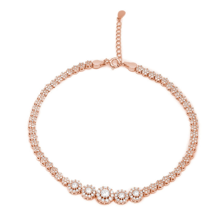 Women's rose gold plated 925 Sterling Silver anklet with sparkling CZ clusters – Zavya