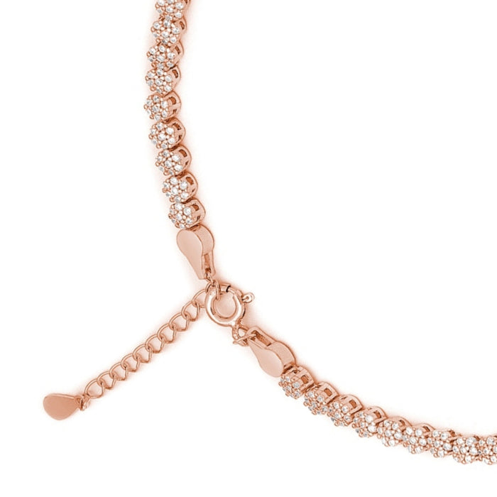 Close-up of rose gold 925 Sterling Silver anklet for women showing CZ stones and adjustable clasp – Zavya
