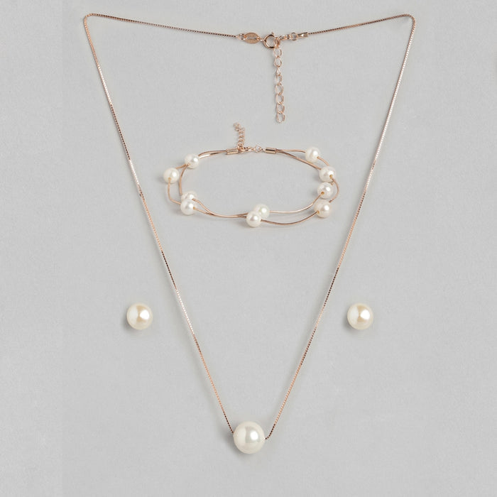 Rose Gold Plated Pearl 925 Silver Jewellery Set Trio