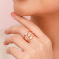 Rose Gold Plated Star & Floral Stackable Ring Combo – Set of 3