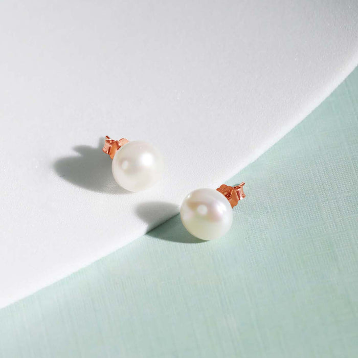 Rose Gold Plating Delicate Dot Pearl 925 Silver Earrings Gift Hamper( 8mm Pearl )