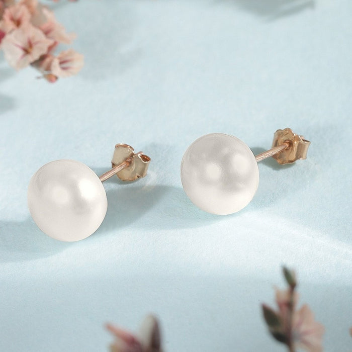 Rose Gold Plating Delicate Dot Pearl 925 Silver Earrings Gift Hamper( 8mm Pearl )