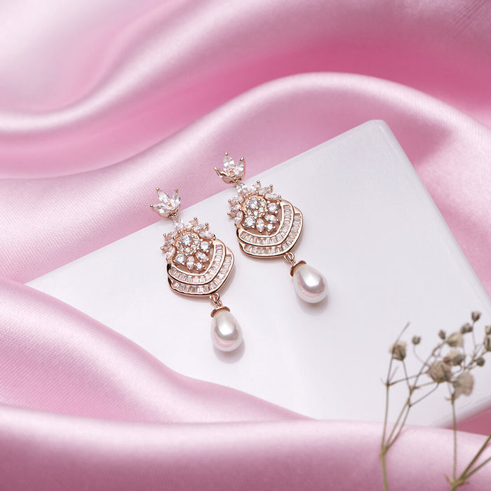 Rose Gold Radiance 925 Sterling Silver Drop Earrings