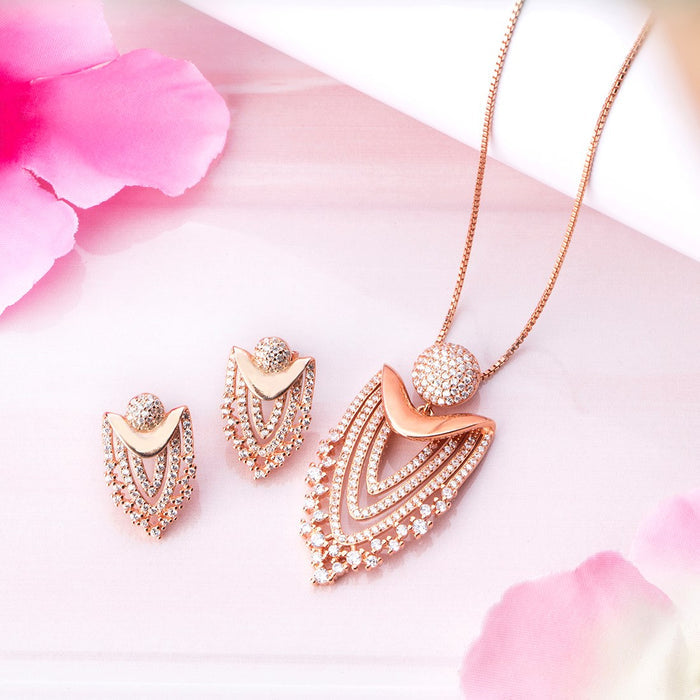 Rose Gold Radiance Cubic Zirconia-Adorned 925 Sterling Silver Jewelry Set