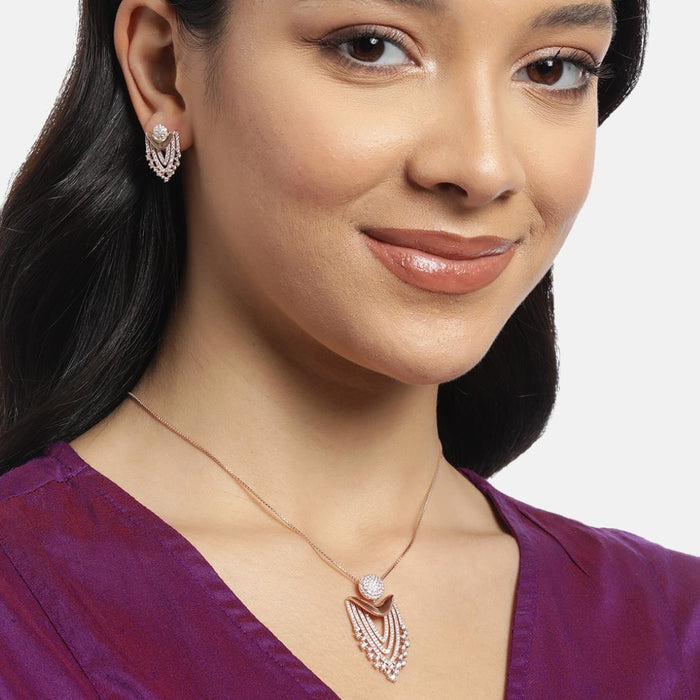 Rose Gold Radiance Cubic Zirconia-Adorned 925 Sterling Silver Jewelry Set