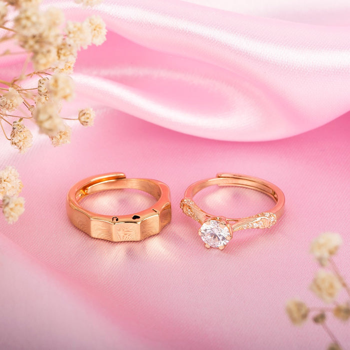 Rose Gold Radiance Cubic Zirconia Studded 925 Sterling Silver Ring (Adjustable)