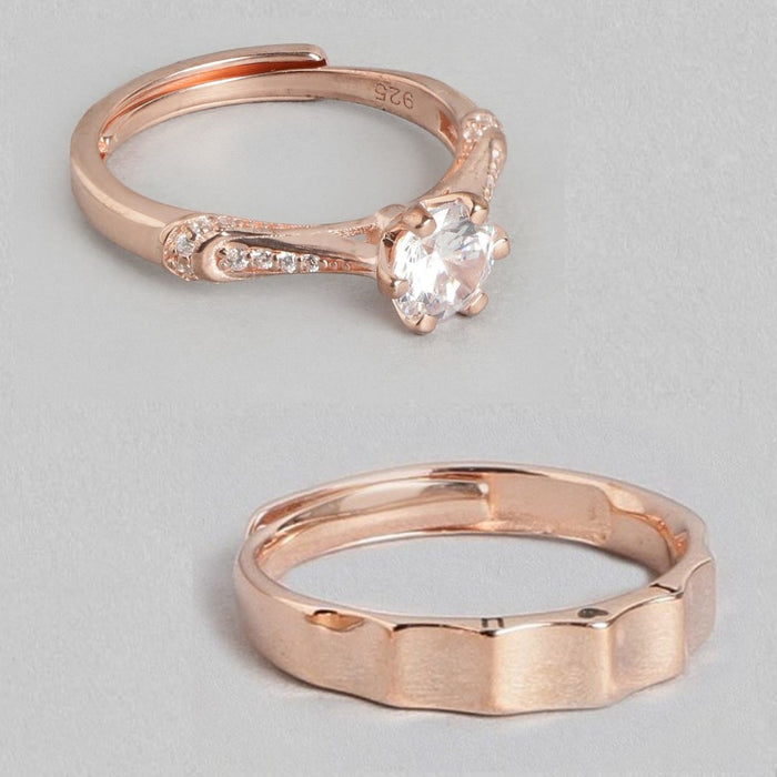 Rose Gold Radiance Cubic Zirconia Studded 925 Sterling Silver Ring (Adjustable)