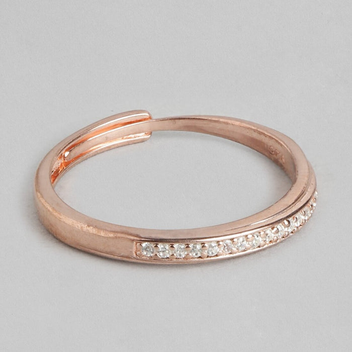Rose Gold Radiance One Line CZ Sterling Silver Ring (Adjustable)