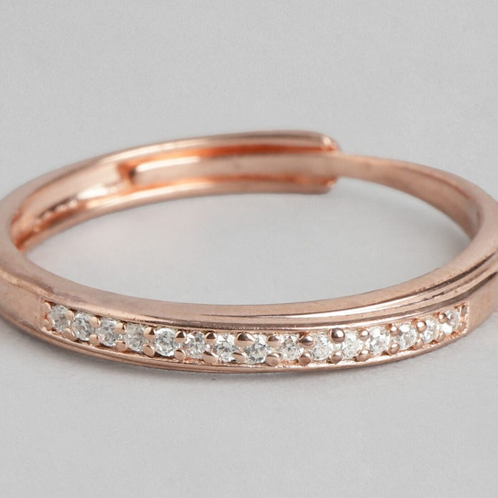 Rose Gold Radiance One Line CZ Sterling Silver Ring (Adjustable)