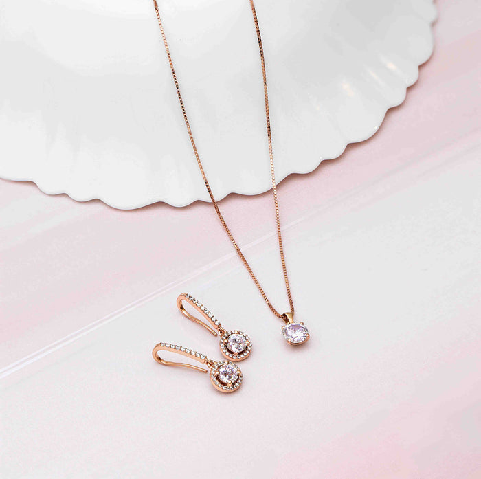Rose Gold Solitaire 925 Sterling Silver Jewelery Set