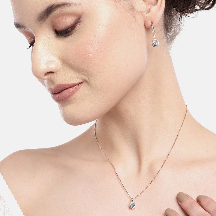 Rose Gold Solitaire 925 Sterling Silver Jewelery Set