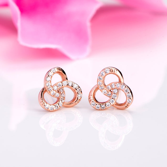 Rose Gold Tangle 925 Sterling Silver Earrings with Cubic Zirconia Accents