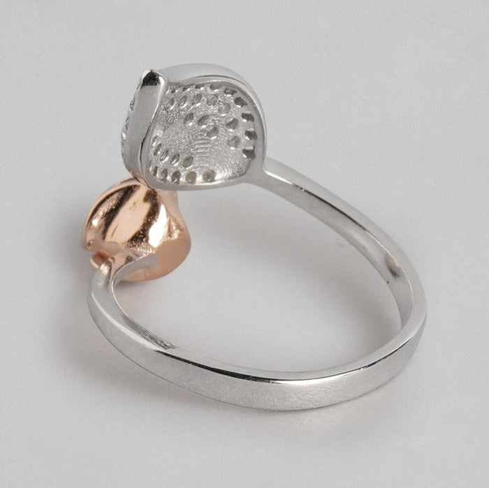 Rose Leaf Rhodium Plated 925 Sterling Silver Ring (Adjustable)