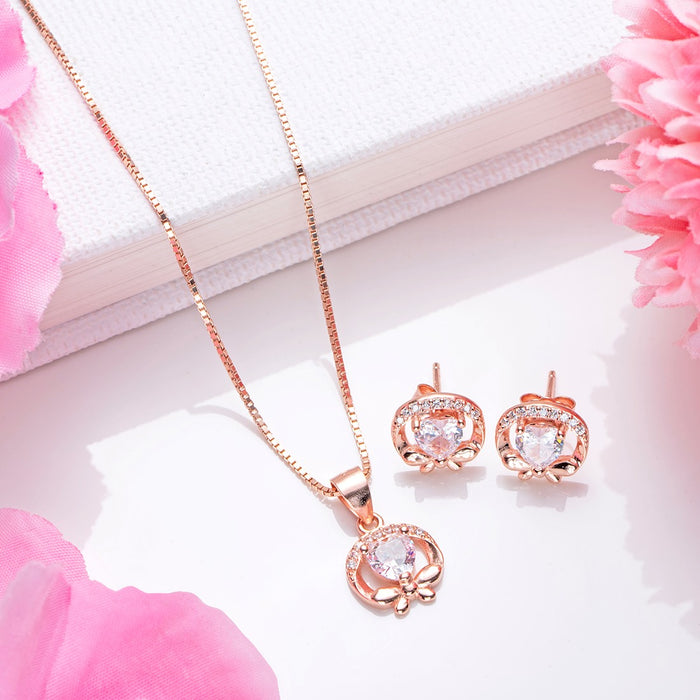 Rose Petal Radiance Rose Gold-Plated 925 Sterling Silver Jewelry Set