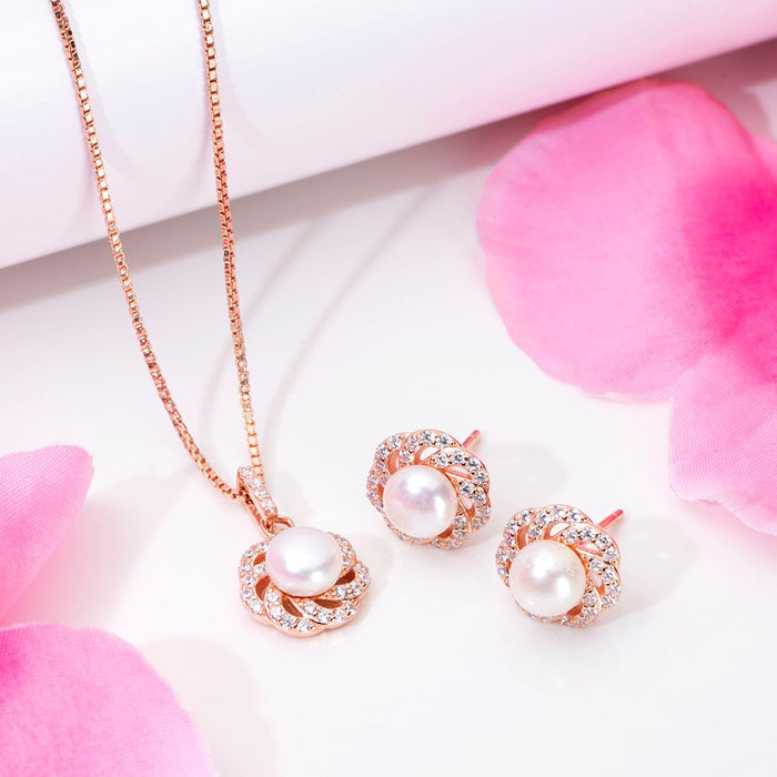 Rose Petal Serenade Rose Gold Plated 925 Sterling Silver Jwellery Set