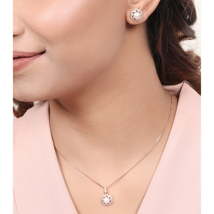 Rose Petal Serenade Rose Gold Plated 925 Sterling Silver Jwellery Set