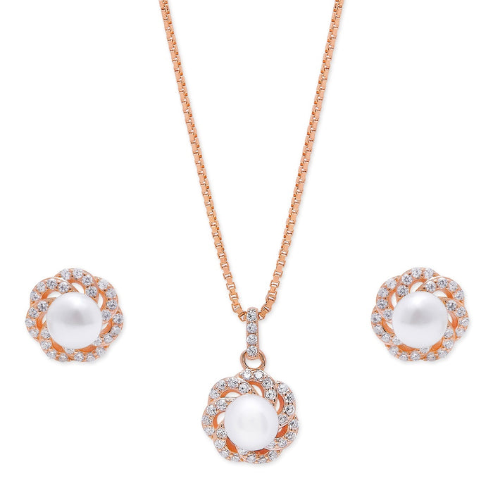 Rose Petal Serenade Rose Gold Plated 925 Sterling Silver Jwellery Set