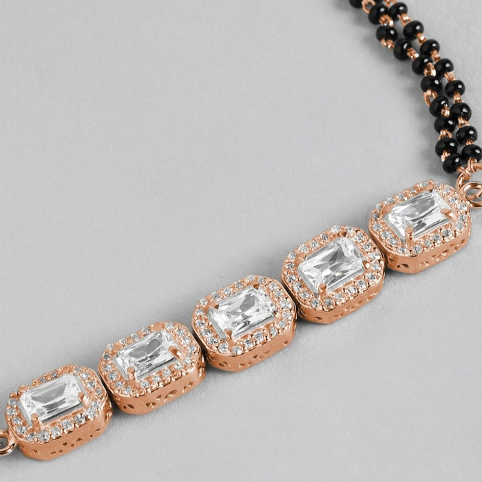 Rose Petal Sparkle CZ & Black Beads Rose Gold Plated 925 Sterling Silver Bracelet