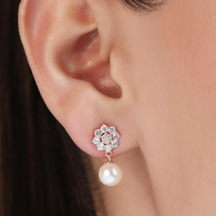 Rose Petal Whispers 925 Sterling Silver Rose Gold-Plated Flower Earrings