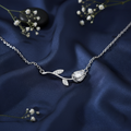 Rose Petals Love Blossoms Rhodium Plated 925 Silver Necklace (Adjustable)