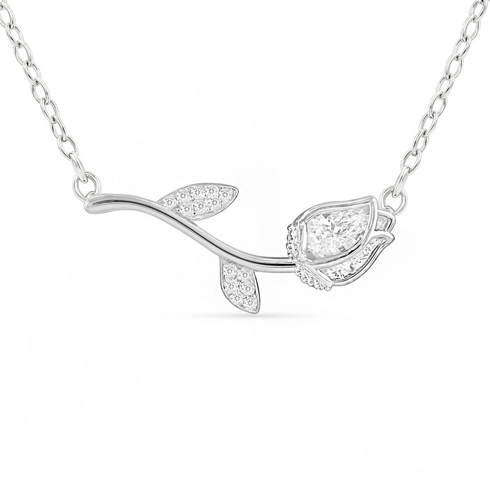 Rose Petals Love Blossoms Rhodium Plated 925 Silver Necklace (Adjustable)
