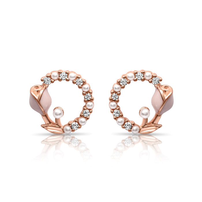 Rose Plated 925 Sterling Silver Solitaire Earrings