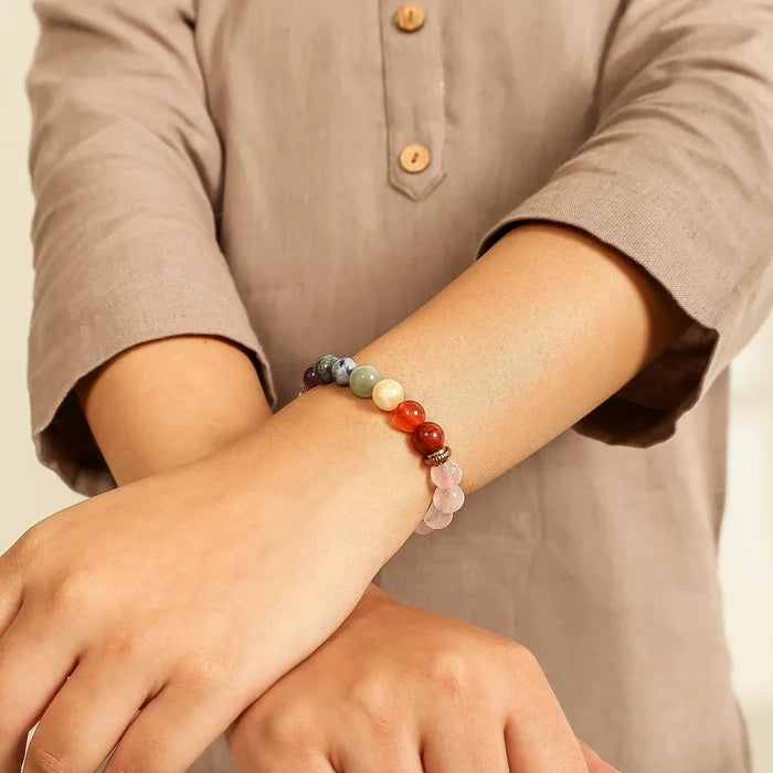 Rose Quartz 7 Chakra Bracelet