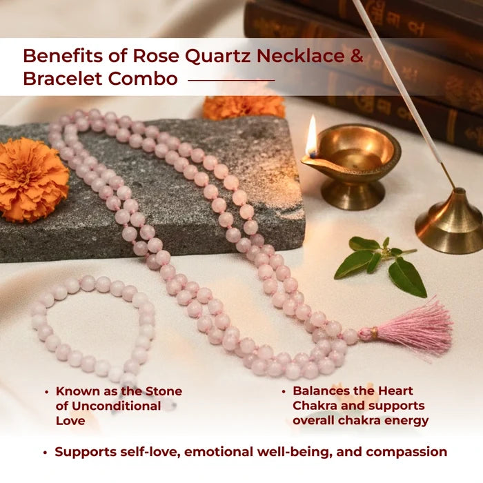 Rose Quartz Necklace & Bracelet Combo – For Love & Healing - view 3