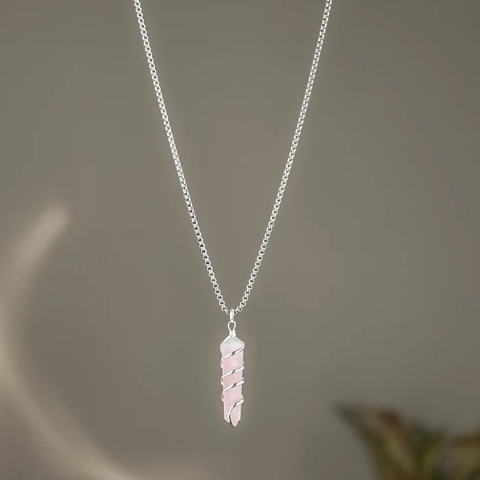 Rose Quartz Stone Locket with Chain