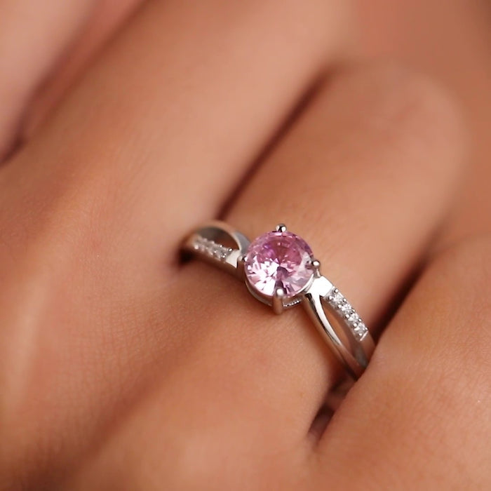 Pink gemstone solitaire 925 Sterling Silver ring on a woman's finger. Fine women's jewellery – Zavya