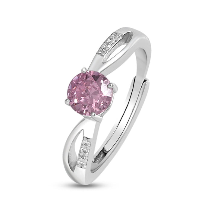 Women's 925 Sterling Silver ring with a round pink solitaire gemstone and crystal accents – Zavya