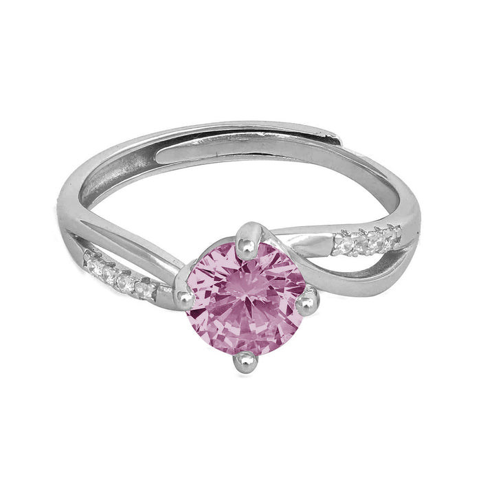Pink solitaire 925 Sterling Silver ring for women. Silver jewellery with crystal accents – Zavya