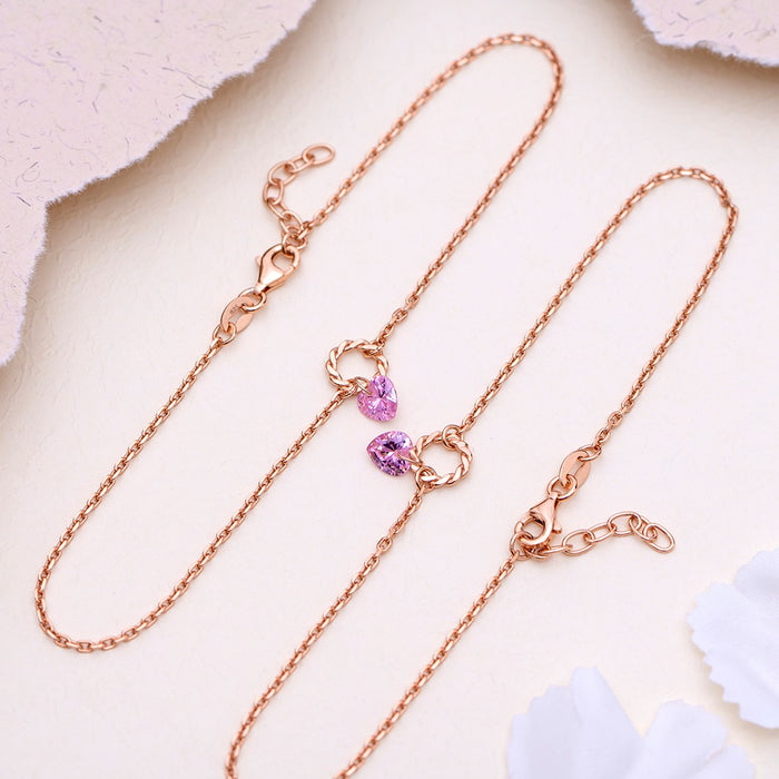 Roseate Charm 925 Sterling Silver Chain Anklet with Cubic Zirconia