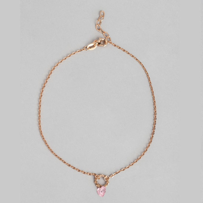 Roseate Charm 925 Sterling Silver Chain Anklet with Cubic Zirconia
