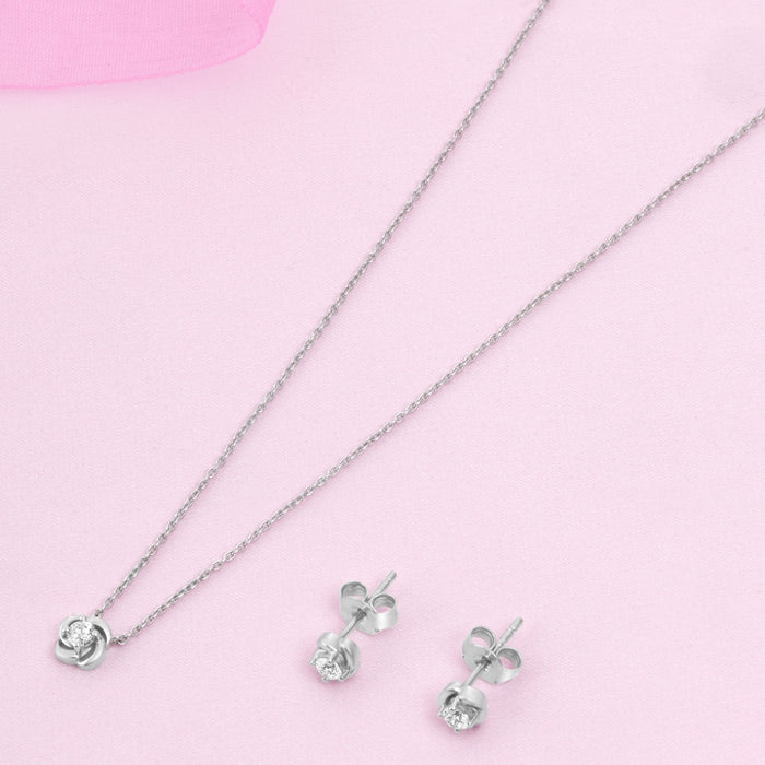 Rosebud Reverie Rhodium Plated 925 Sterling Silver Jewellery Set