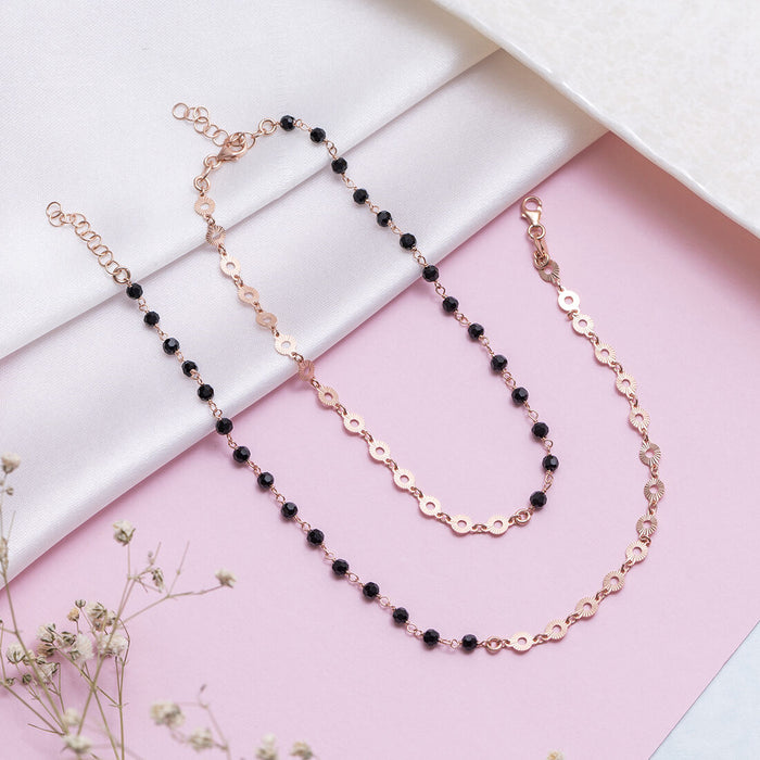 Rosegold Delight 925 Sterling Silver Beaded Chain Anklet