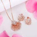 Rosy Bloom Ensemble 925 Sterling Silver Rose Gold-Plated Flower Jewelry Set