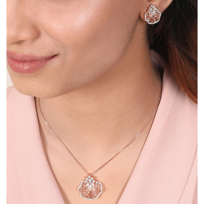 Rosy Bloom Ensemble 925 Sterling Silver Rose Gold-Plated Flower Jewelry Set