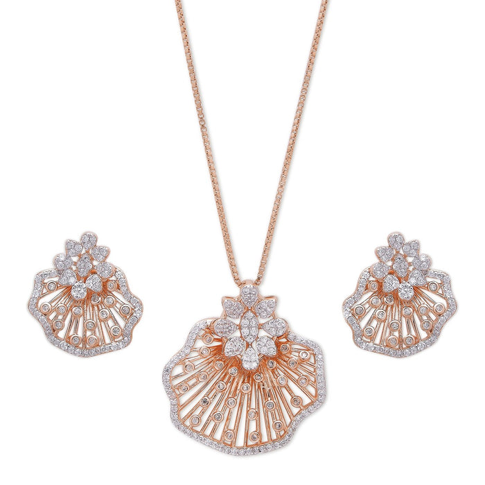 Rosy Bloom Ensemble 925 Sterling Silver Rose Gold-Plated Flower Jewelry Set
