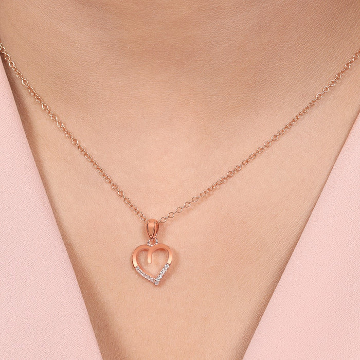 Rosy Devotion CZ-Heart 925 Sterling Silver Pendant with Chain