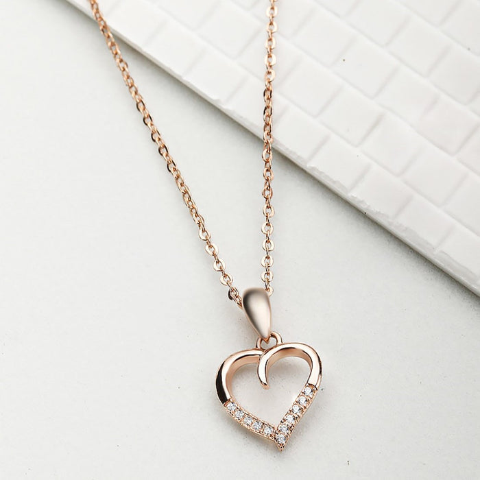 Rosy Devotion CZ-Heart 925 Sterling Silver Pendant with Chain
